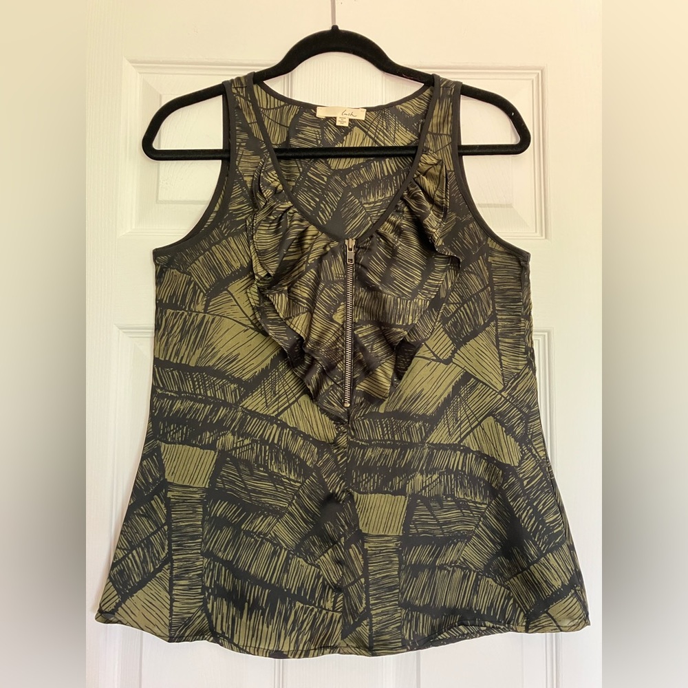 Lush Sleeveless Blouse Tank Top with Zipper and Ruffle Detail